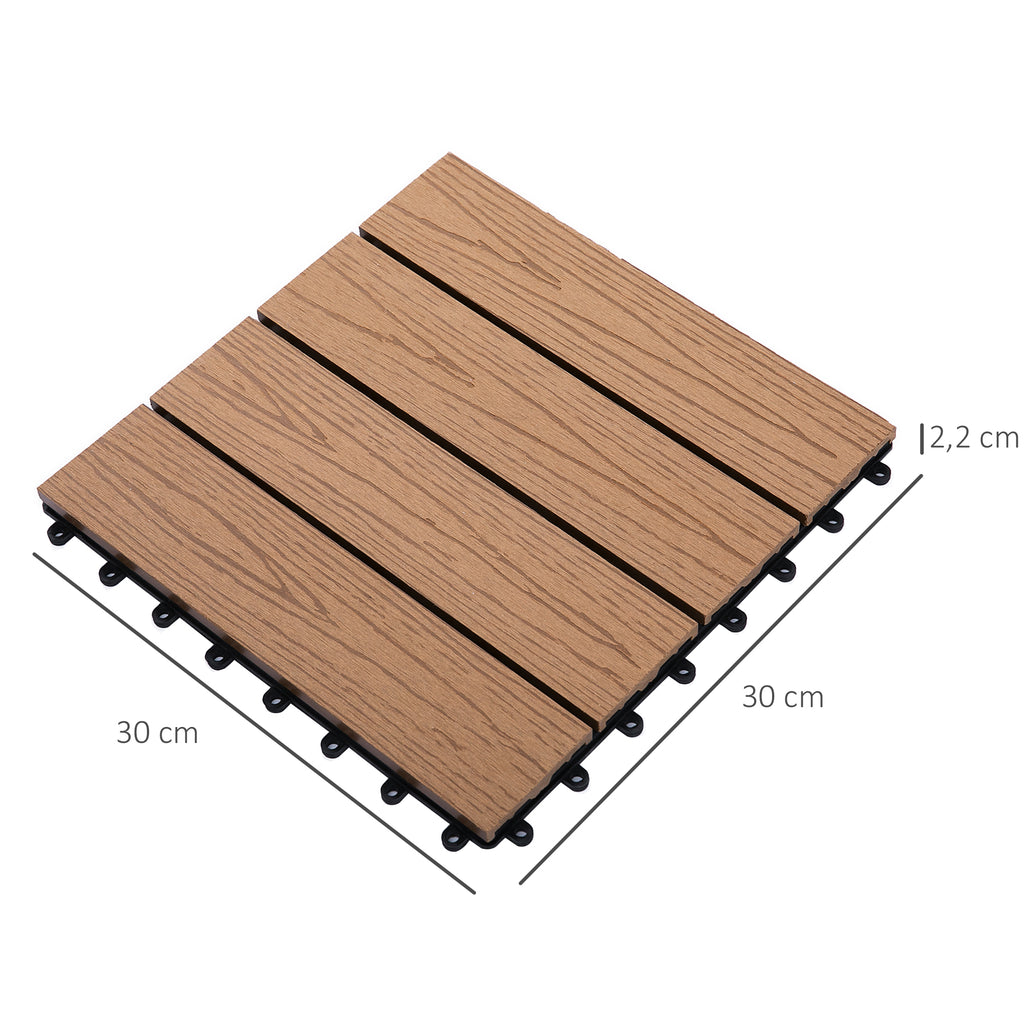 Outsunny Terrassenfliesen - Gitterrost - Set mit 11 Stück, Max. 1 m² Fläche - ineinander greifend, Sehr einfache Installation, Abm. 30 x 30 cm