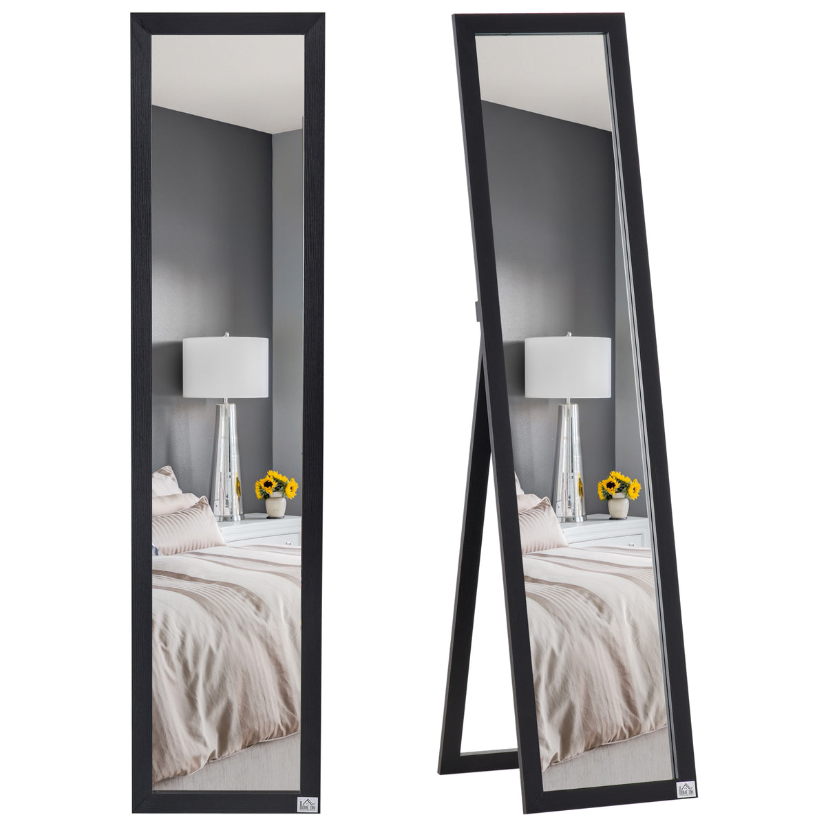HOMCOM Ganzkörperspiegel, freistehend, Wandmontage, MDF-Rahmen, 37 x 37 x 154 cm, Schwarz