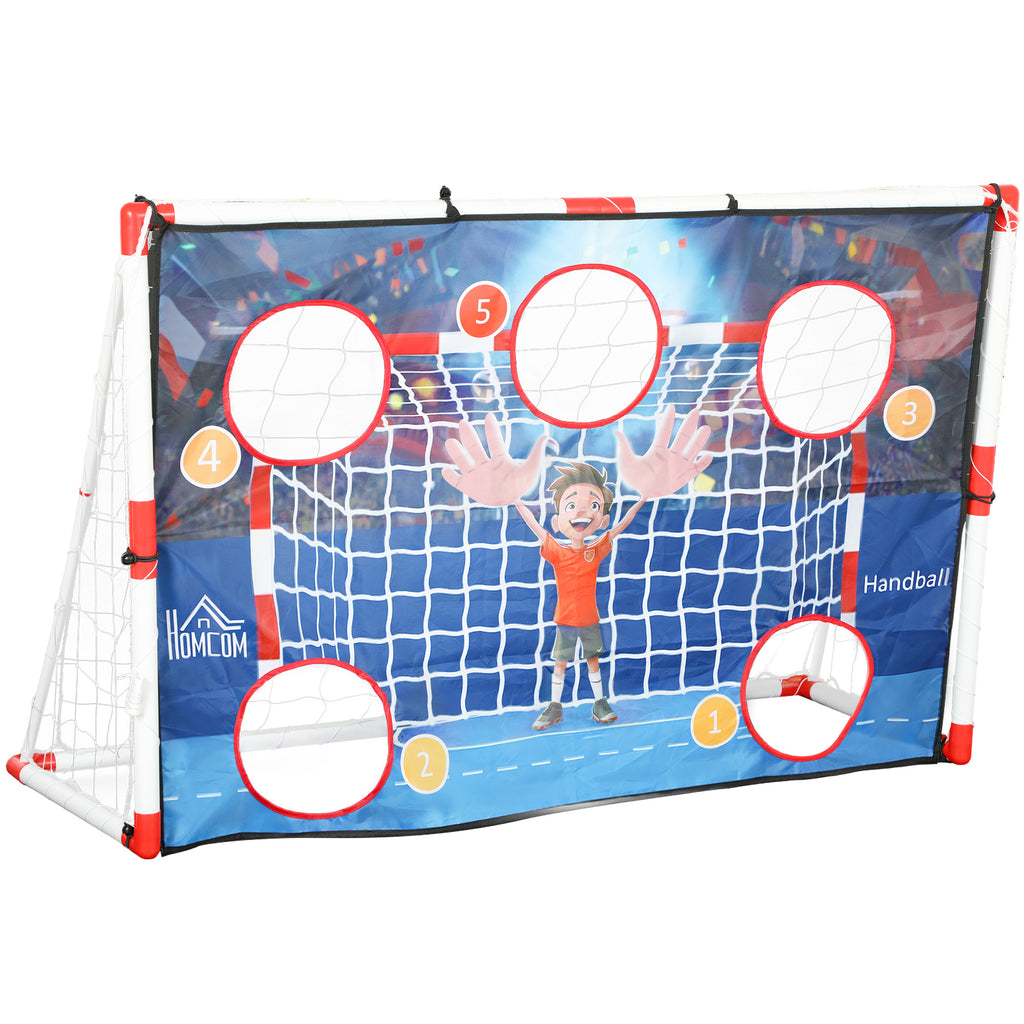HOMCOM Handballtor für Kinder im Freien, Tor mit 5 Zielschießzonen, aufblasbarer Handball, Pumpe, 162 x 60 x 106 cm Weiß