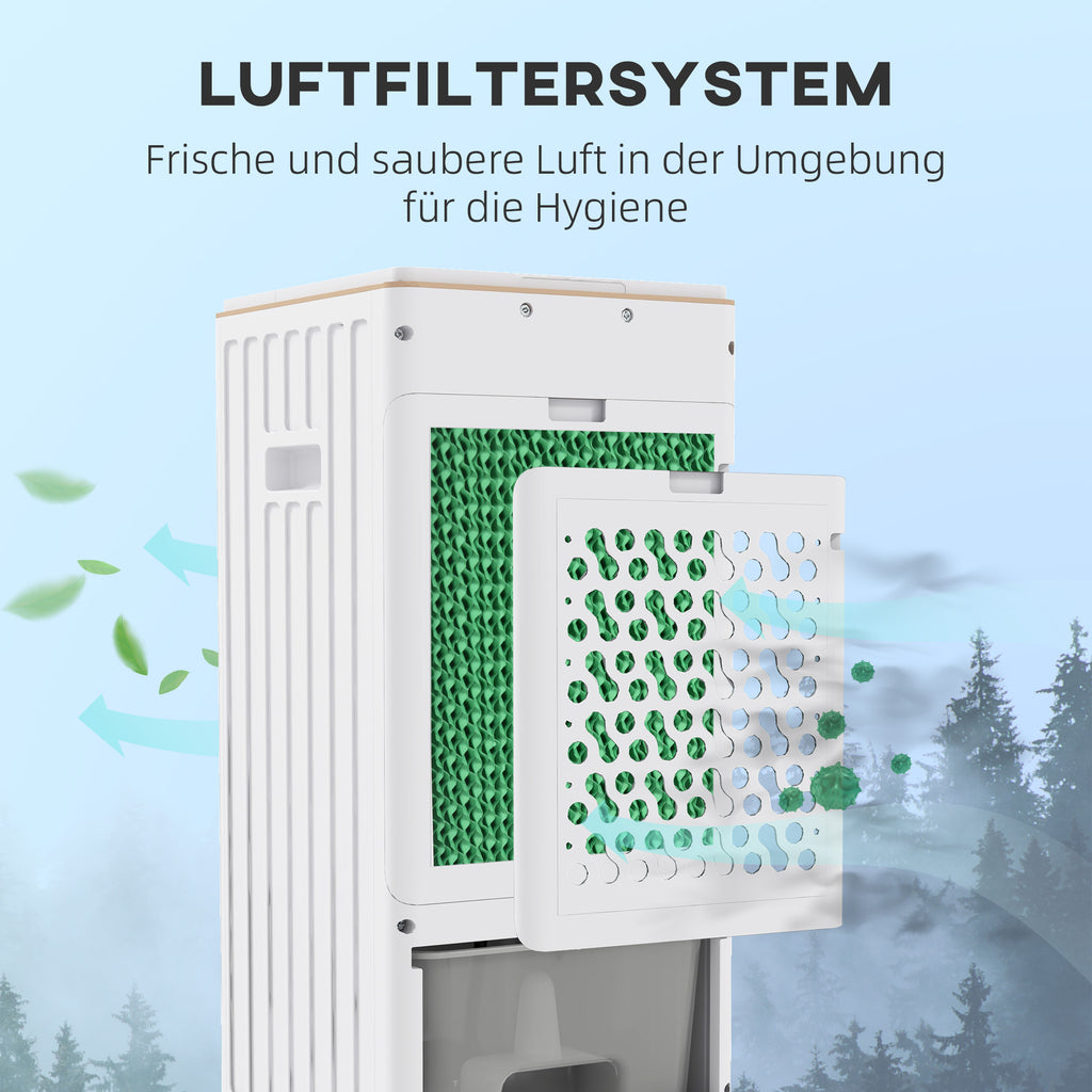 HOMCOM Luftkühler, mobil, mit Luftbefeuchtung, 3 Modi & Geschwindigkeiten, Timer, Weiß