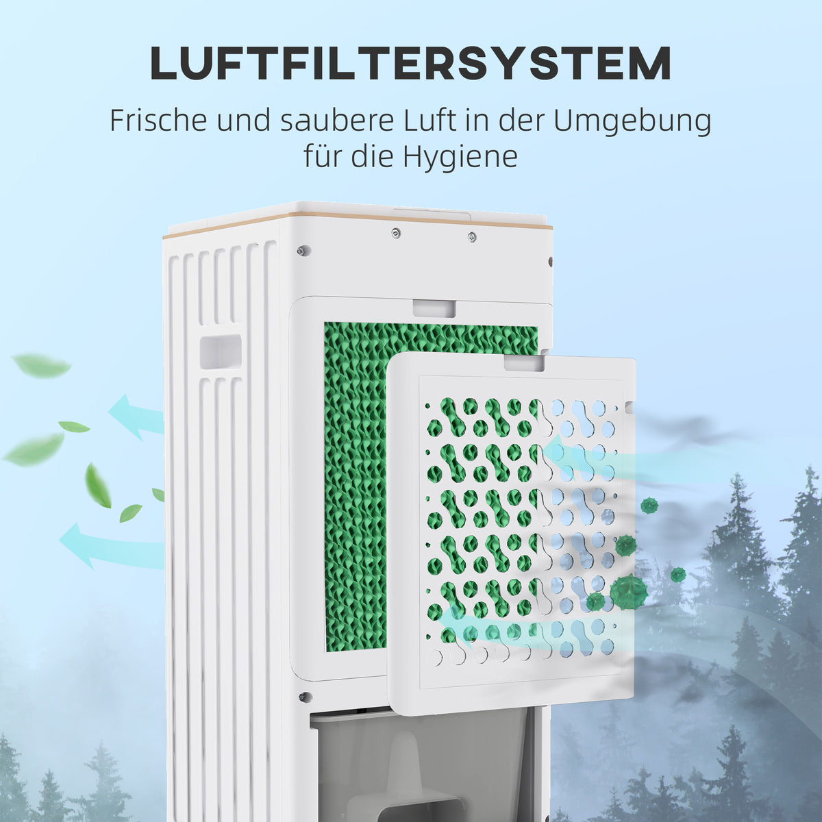 HOMCOM Luftkühler, mobil, mit Luftbefeuchtung, 3 Modi & Geschwindigkeiten, Timer, Weiß