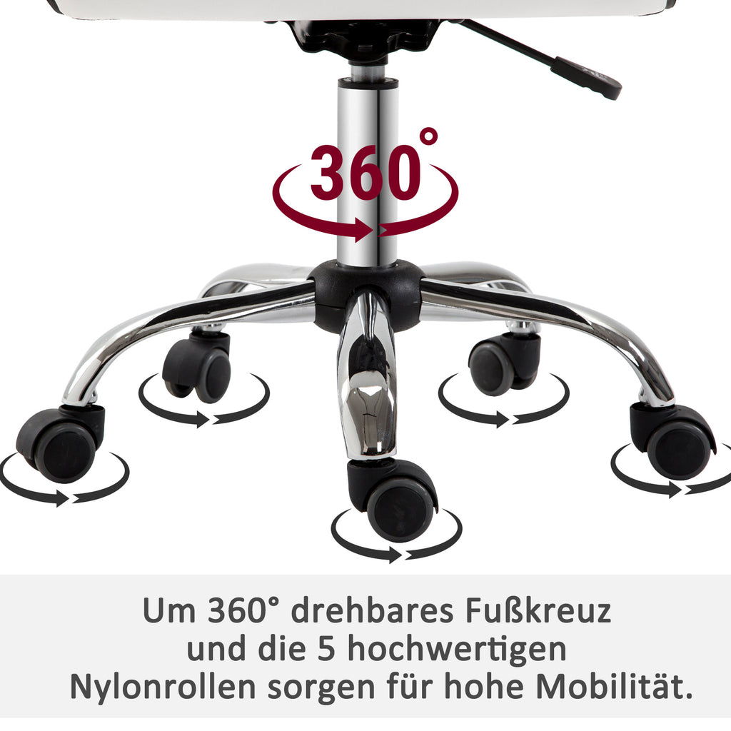 HOMCOM Friseurstuhl, Salonstuhl mit Rückenlehne, Höhenverstellbar, Stahl PU, Weiß, 48 x 52 x 78-90 cm