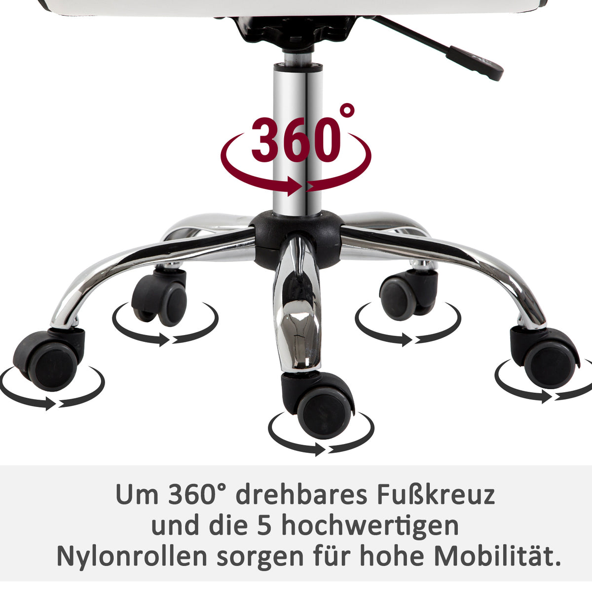 HOMCOM Friseurstuhl, Salonstuhl mit Rückenlehne, Höhenverstellbar, Stahl PU, Weiß, 48 x 52 x 78-90 cm