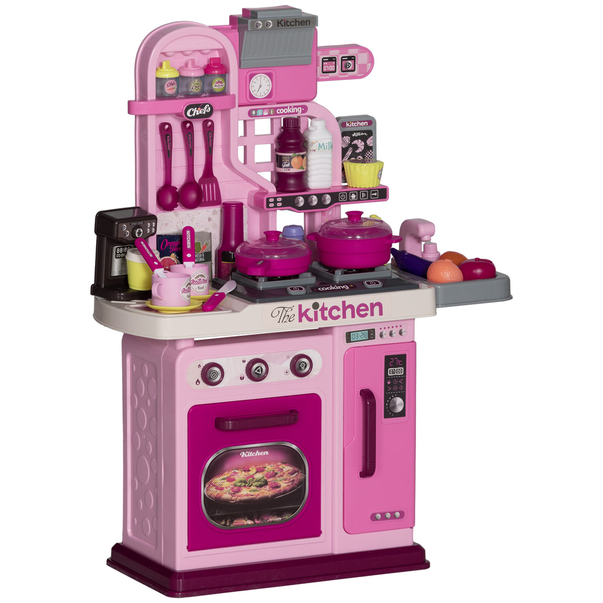AIYAPLAY Spielküche, 33-teiliges Set, Licht- & Soundeffekte, für Kinder 3-6 Jahre, Pink