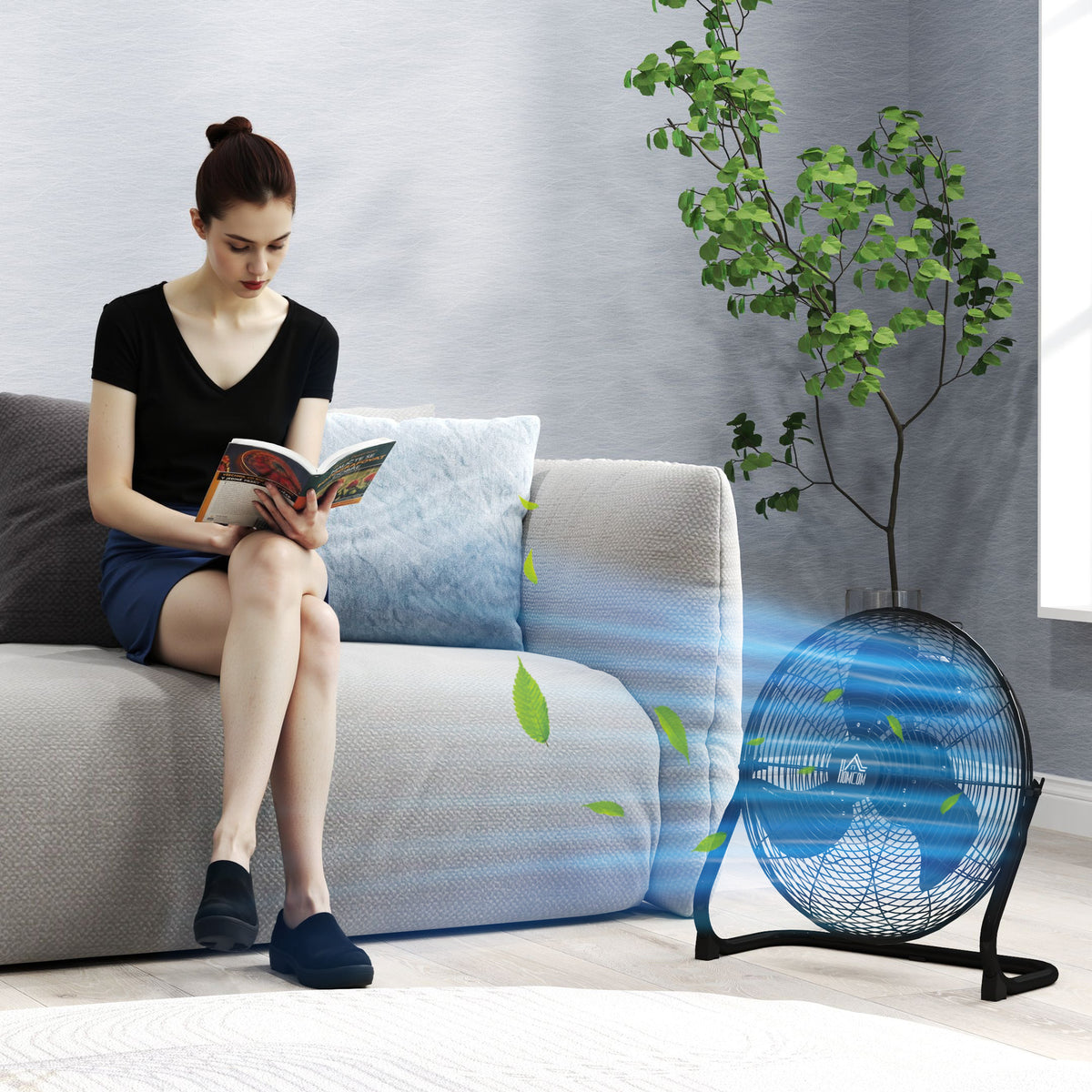 HOMCOM Tragbarer elektrischer Tischventilator mit 3 Geschwindigkeiten und einstellbarer Neigung von 120° leistungsstarker Luftstrom Schwarz