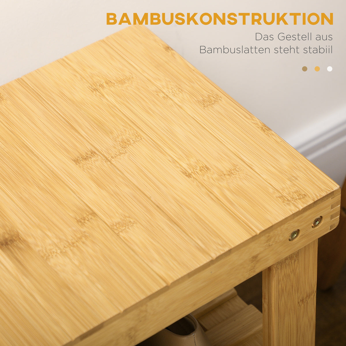 HOMCOM Schuhbank, 3 Etagen, Platz für 6-9 Paar Schuhe, bis 130 kg, Bambus, 70 x 28 x 45cm