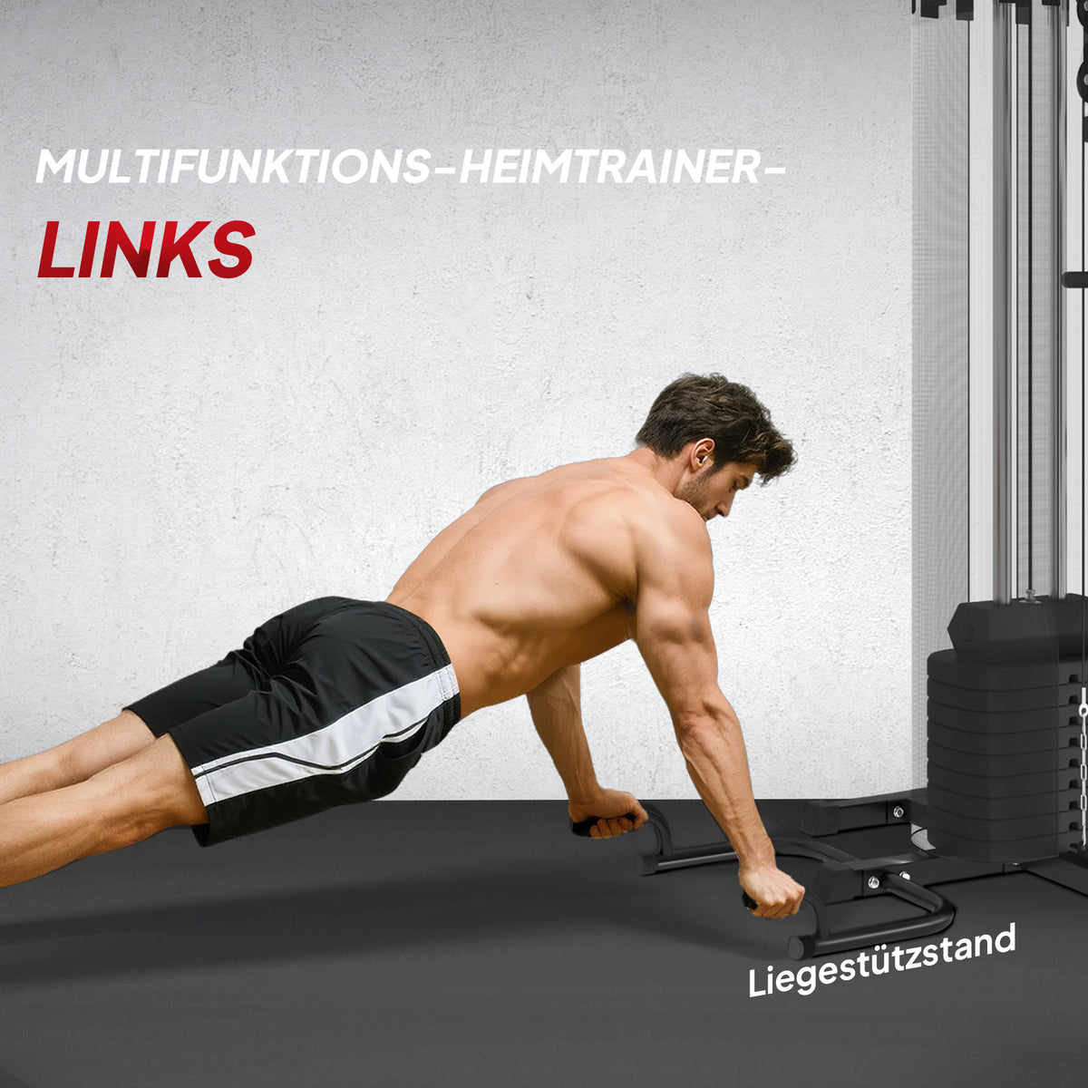 SPORTNOW Mehrzweck-Trainingsstation mit 65 kg Gewichtsblock, verstellbar, fürs Heimtraining, Stahl, Kunstleder