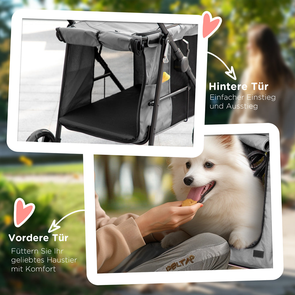 PawHut Hundebuggy Hundewagen bis 20 kg Klappbar 3 Seitentasche 102 cm x 62 cm x 105 cm Grau