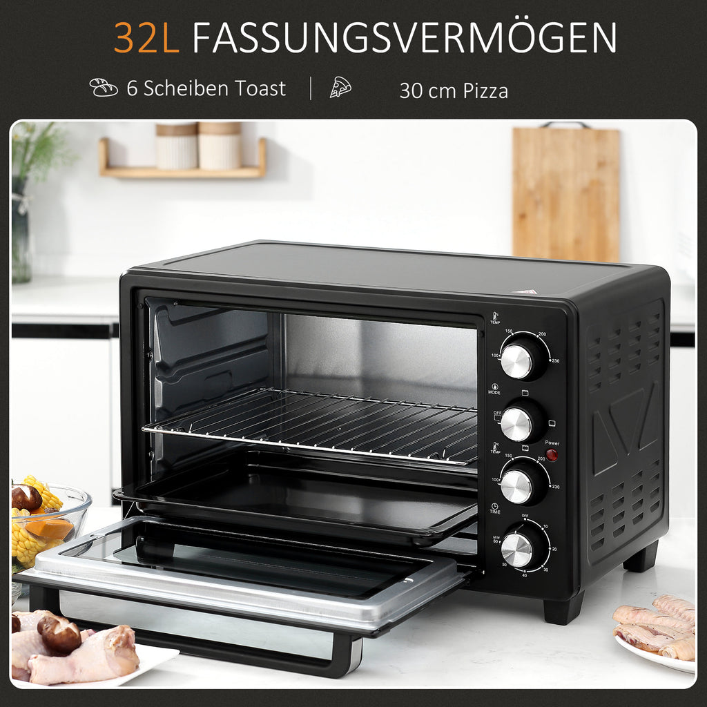 HOMCOM Mini-Ofen Toasterofen, 1 Backblech, 1 Grilrost, Timer-Funktion, Schwarz
