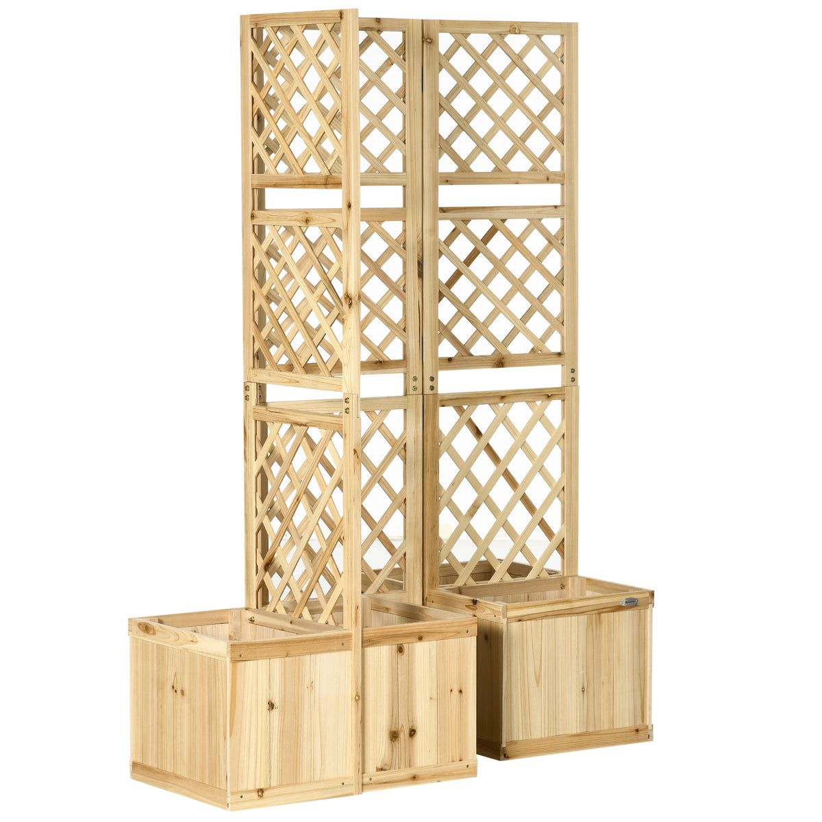 Outsunny Paravent, Sichtschutz für Garten, dreifach klappbar, 4 Blumenkästen, Massivholz, Naturfarbe, 133 x 62 x 165 cm