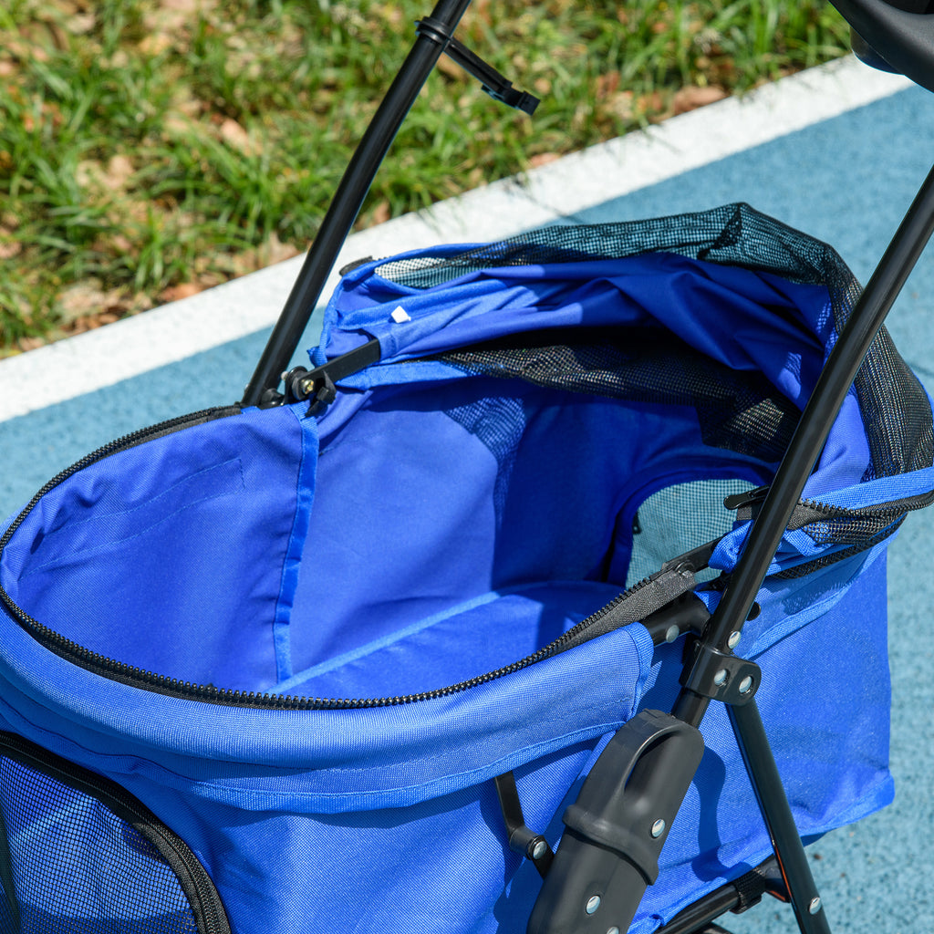 PawHut Hundebuggy Hundewagen bis 4 kg Klappbar Netzfenster Bodenkorb Becherhalter abnehmbares Dach blau 67 x 45 x 96 cm