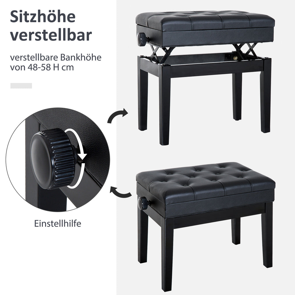 HOMCOM Klavierhocker Klavierbank Klavier Bank Schminkhocker Hocker mit Stauraum höhenverstellbar 54,5 x 33 x 48-58 cm