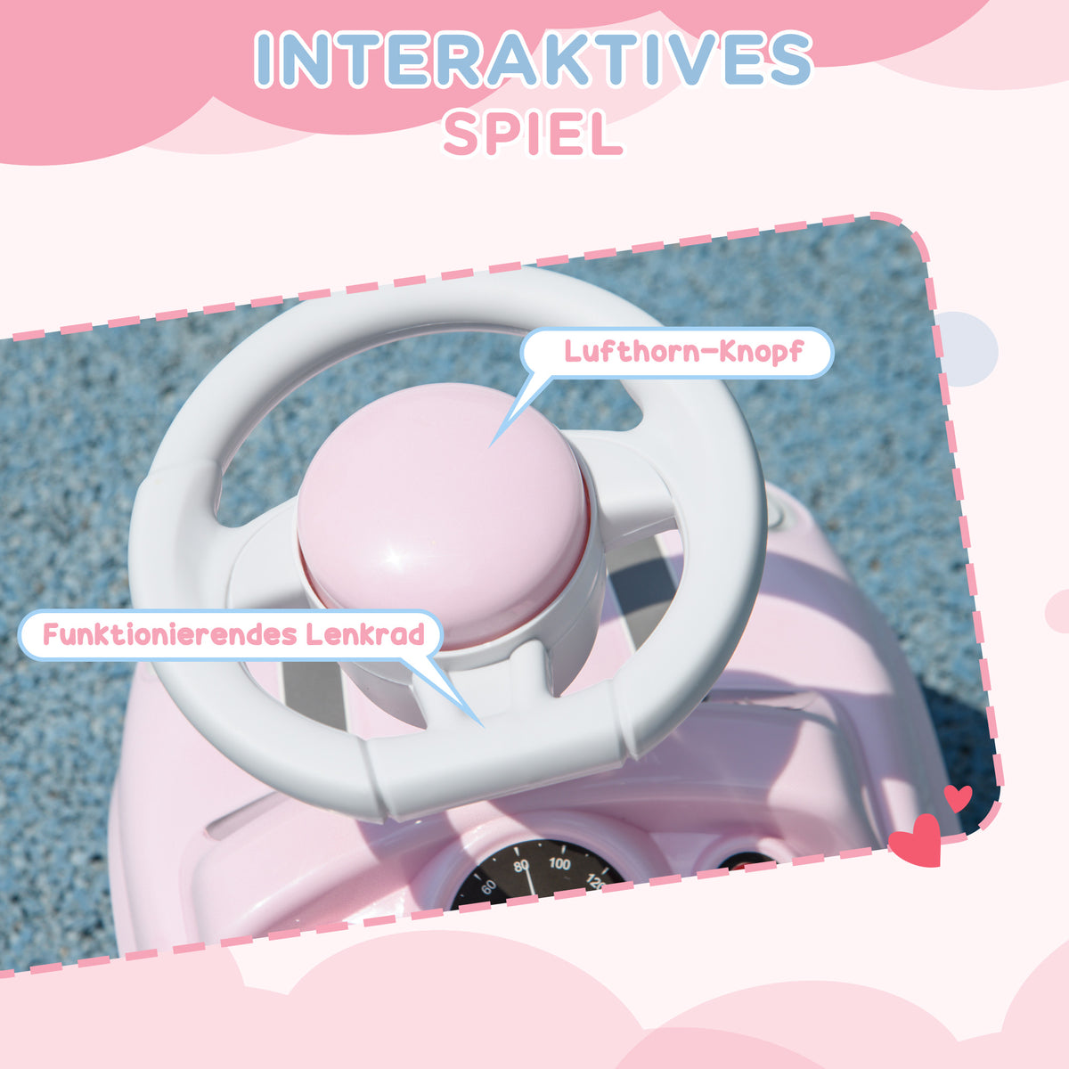 AIYAPLAY Rutschauto für Kinder, Kippschutz, Hupe, rutschfester Sitz, für 1,5-3 Jahre, bis 25 kg, Rosa