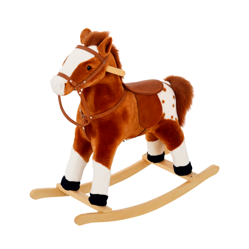 HOMCOM Kinder Schaukelpferd Schaukeltier Schaukelspielzeug Wiehern Braun 74x28x65cm