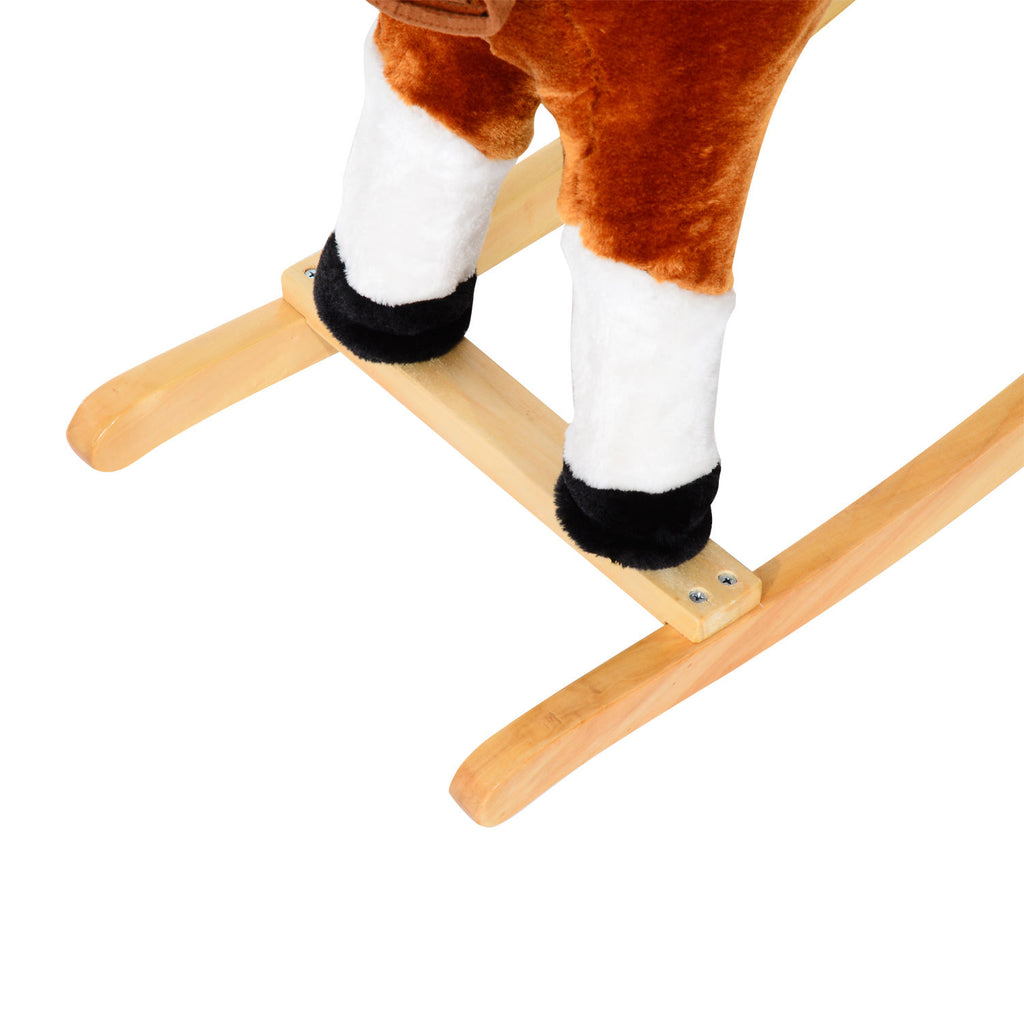 HOMCOM Kinder Schaukelpferd Schaukeltier Schaukelspielzeug Wiehern Braun 74x28x65cm