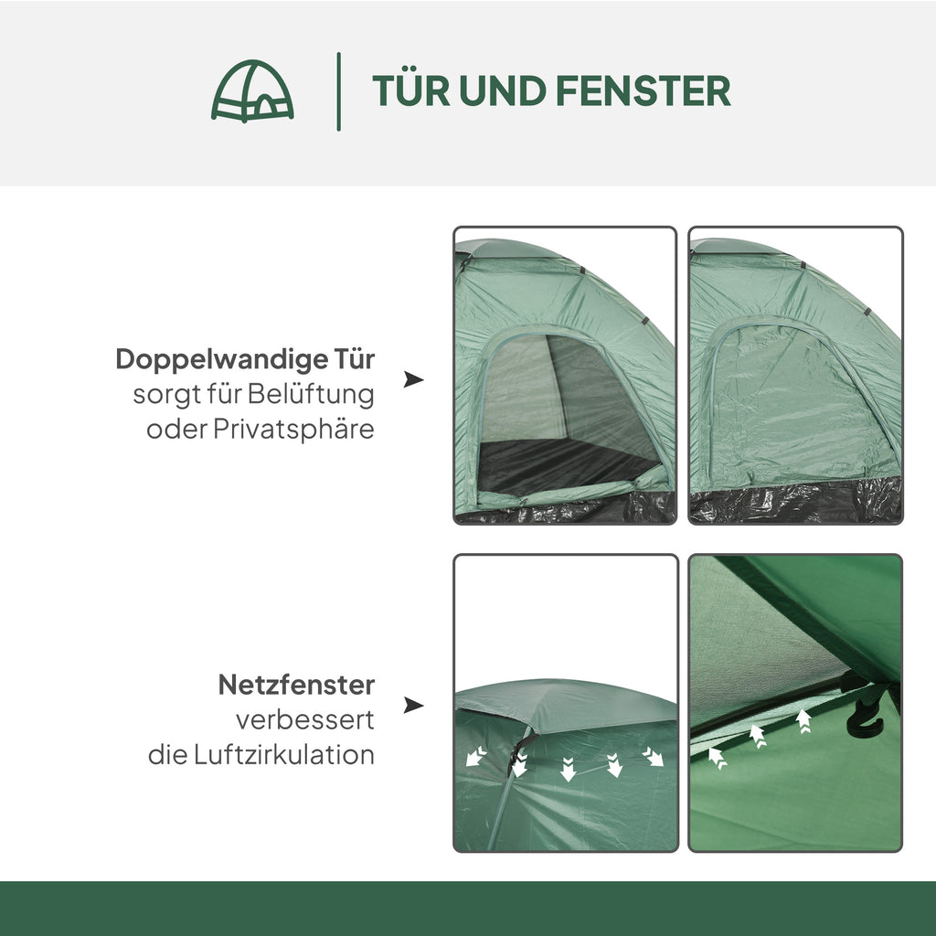 Outsunny Kuppelzelt für 2 Personen leicht, stabil wasserdicht Familienzelt mit Tür&Fenster Packtasche Haken Dunkelgrün
