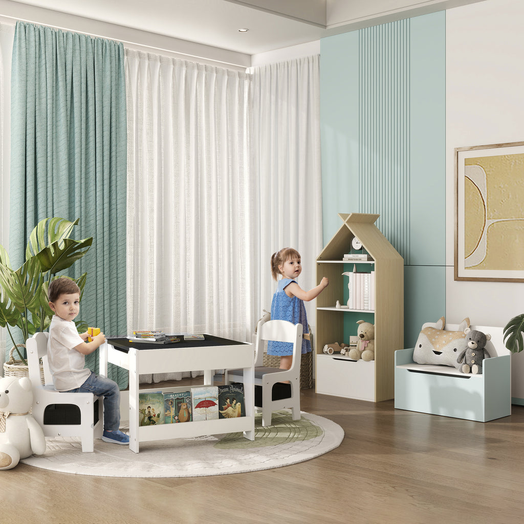 HOMCOM Spielzeugkoffer für Kinder, Bank, Stauraummöbel, pneumatischer Zylinder, 60 x 30 x 50 cm, weiß