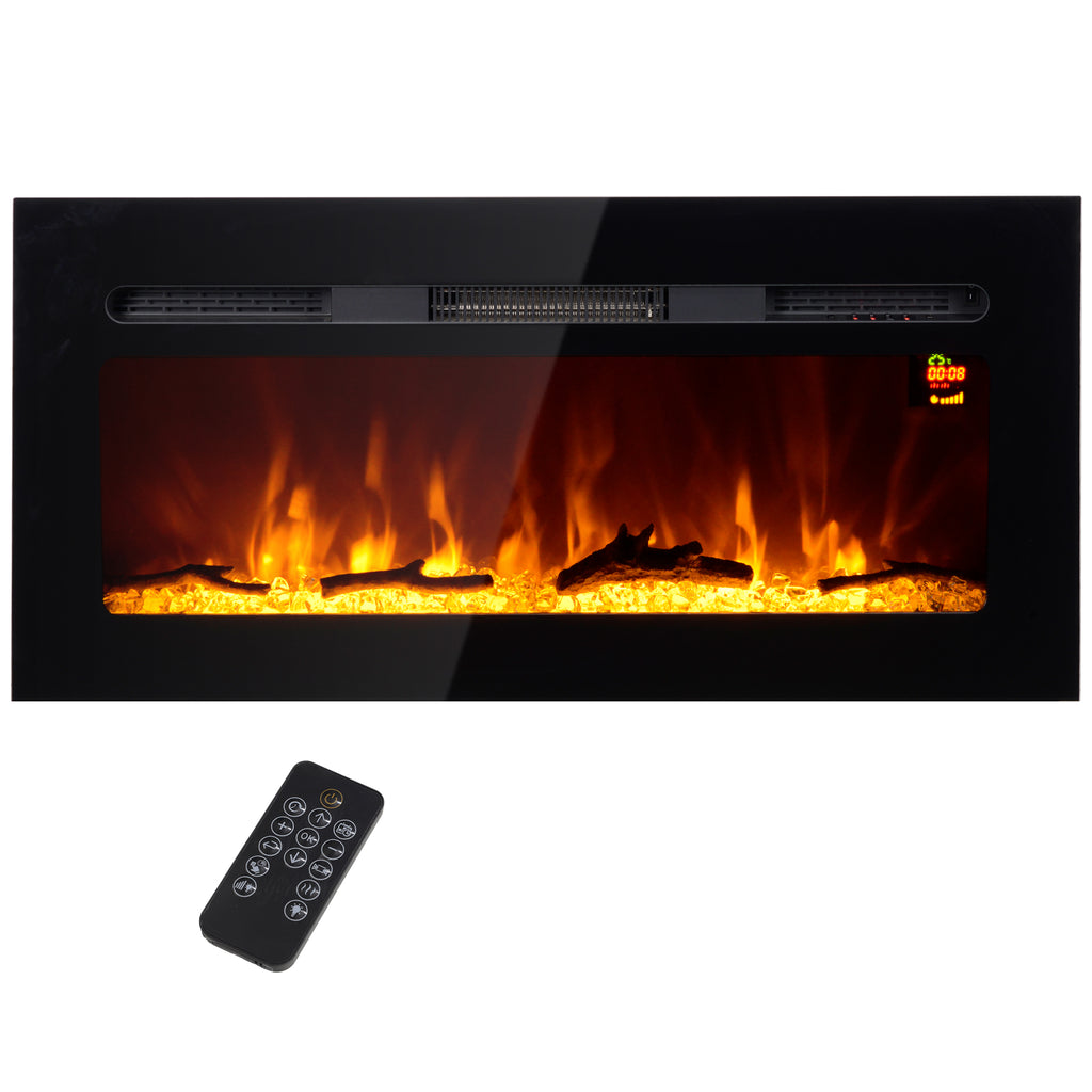 HOMCOM Elektrischer Kamin mit Wandhalterung und Fernbedienung, künstliche Holzscheite und Kristalle, 1800W Leistung, Schwarz