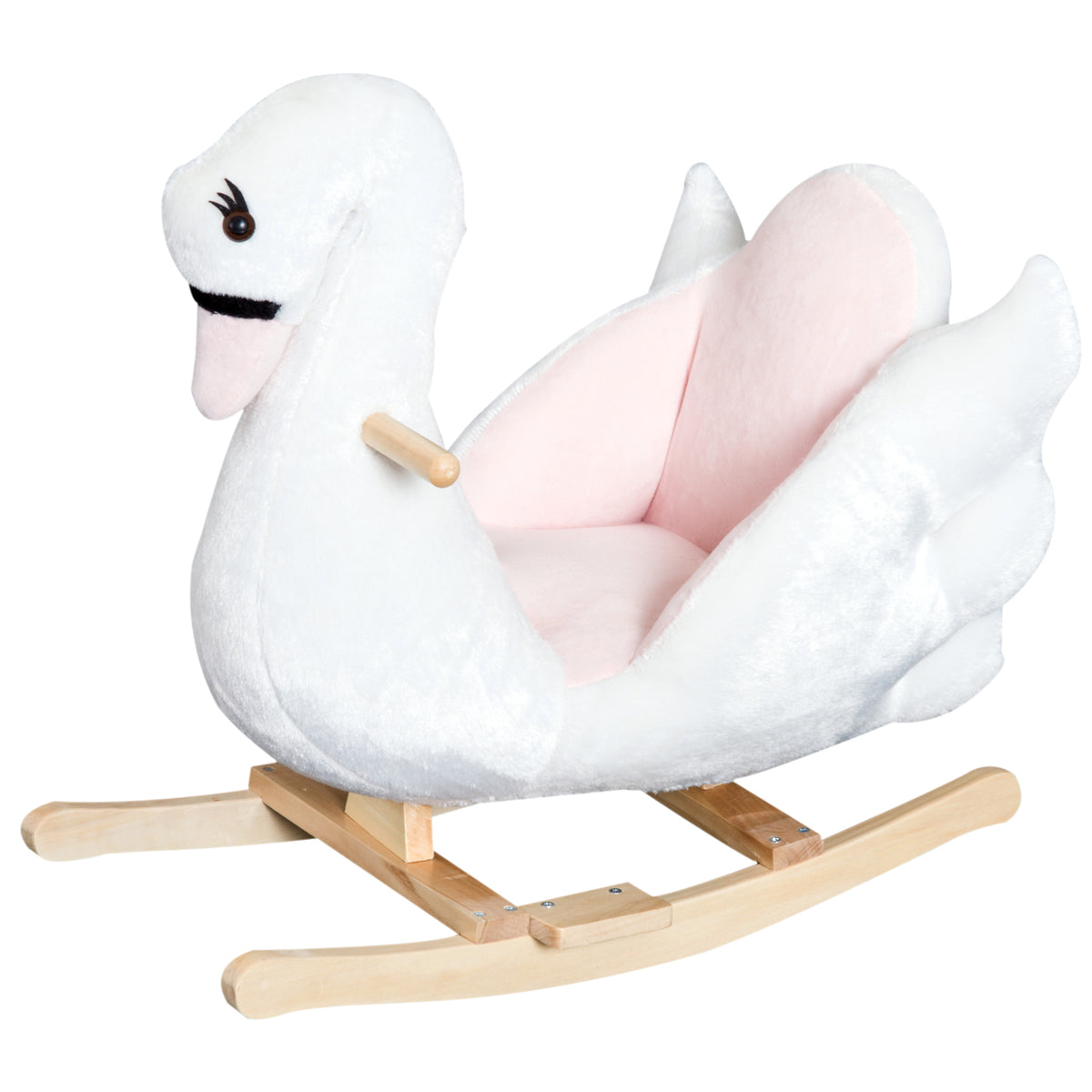 HOMCOM Schaukeltier Schaukelpferd mit Sicherheitsgurt Musik, 55 cm Baby Schaukel aus weichem Plüsch Schaukelspielzeug Spielzeug Wippe für Baby Kinder Kleinkinder ab 18 Monate Holz