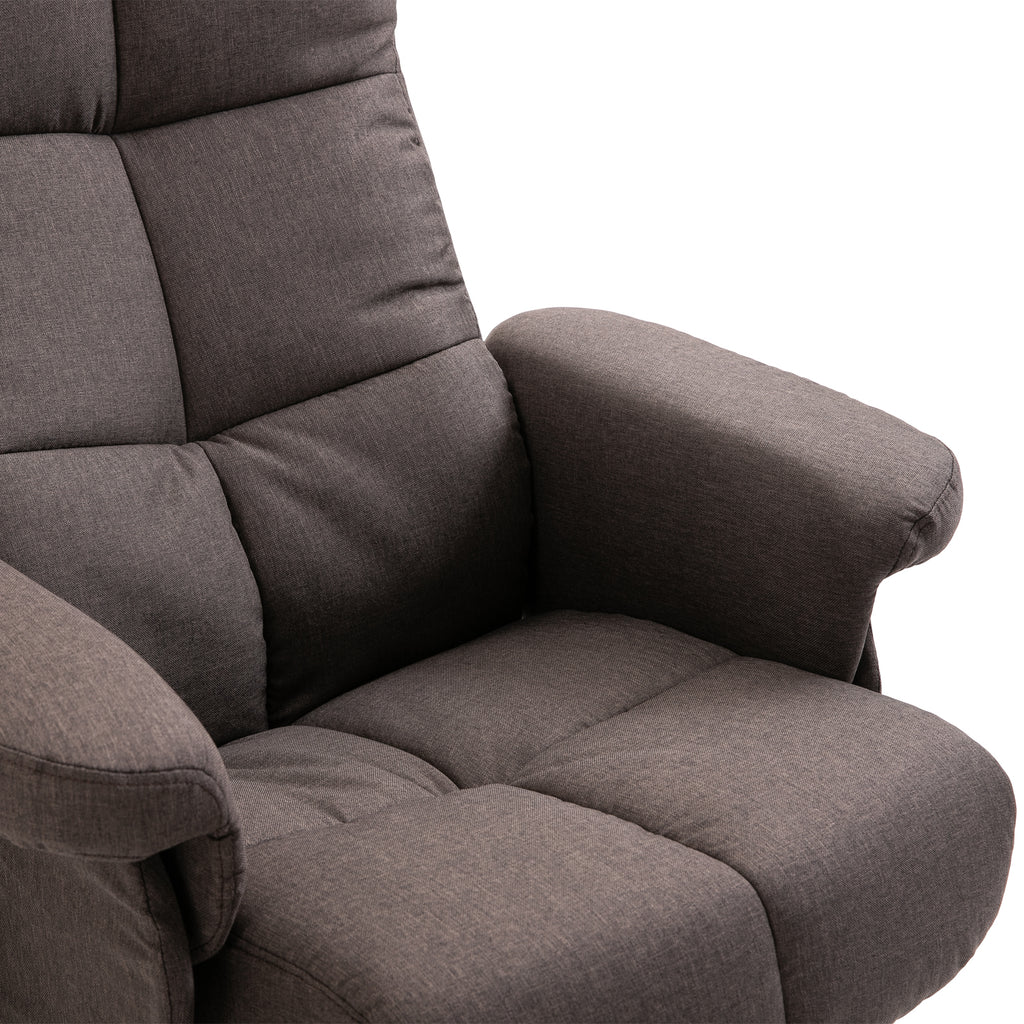 HOMCOM Relaxsessel mit Fußhocker, Stauraum, Elektrischer Massagesessel mit Liegefunktion, Drehbarer Fernsehsessel mit Seitentasche, Fernbedienung, Holzrahmen, Polyester, Braun