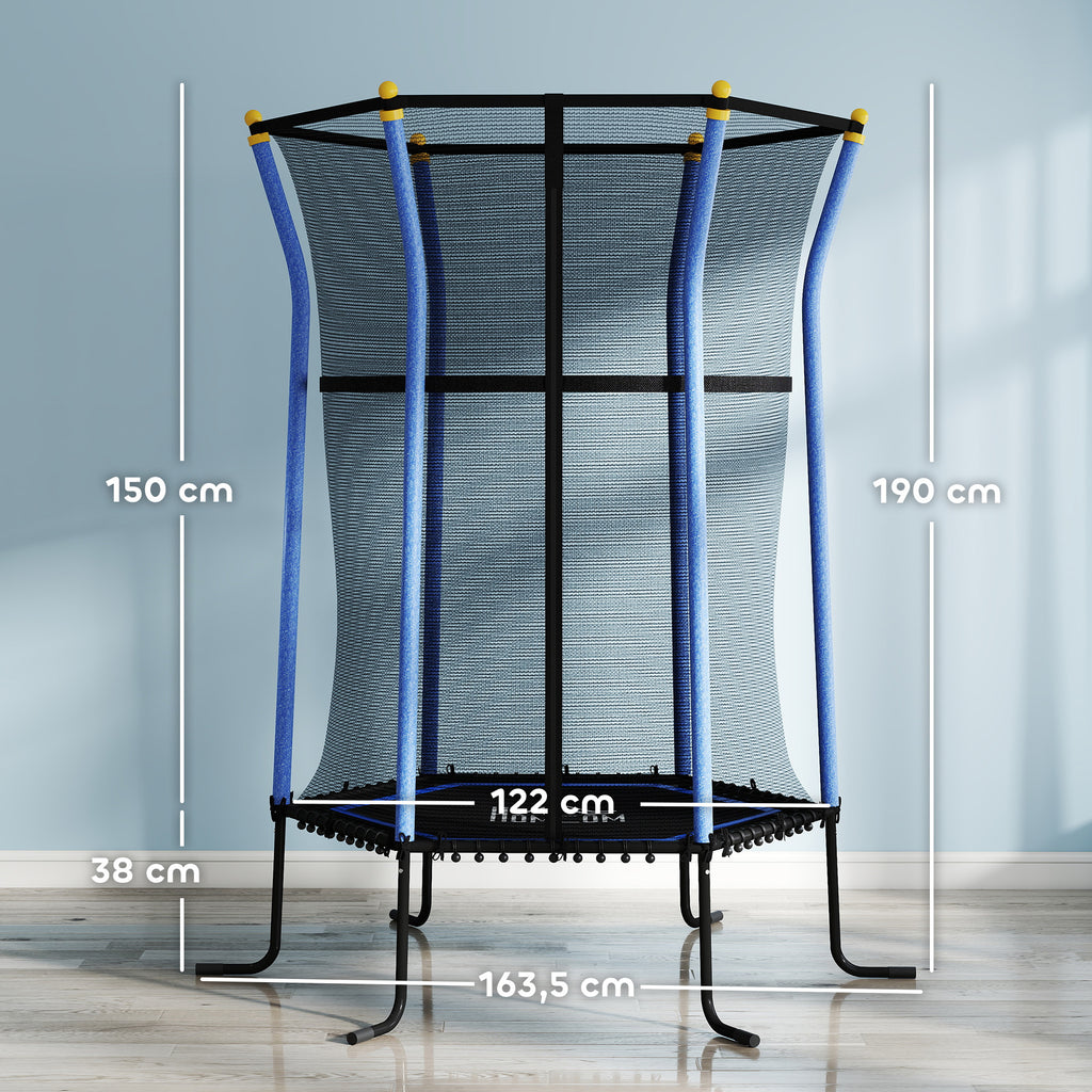 HOMCOM Trampolin für Kinder, Ø163,5 cm, mit Sicherheitsnetz, gepolstert, Stahl, belastbar bis 50 kg, Schwarz & Blau