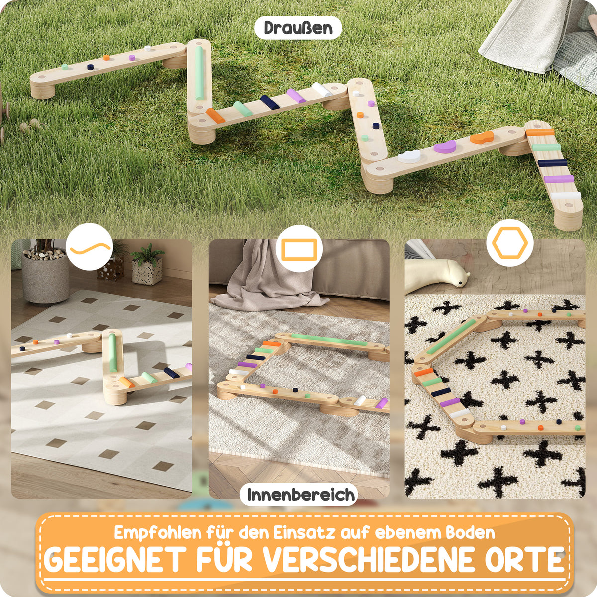 AIYAPLAY Balancebalken-Kinderset aus Holz, für Kinder von 3-8 Jahren, zweiseitige Balancebretter für spielerische Koordination