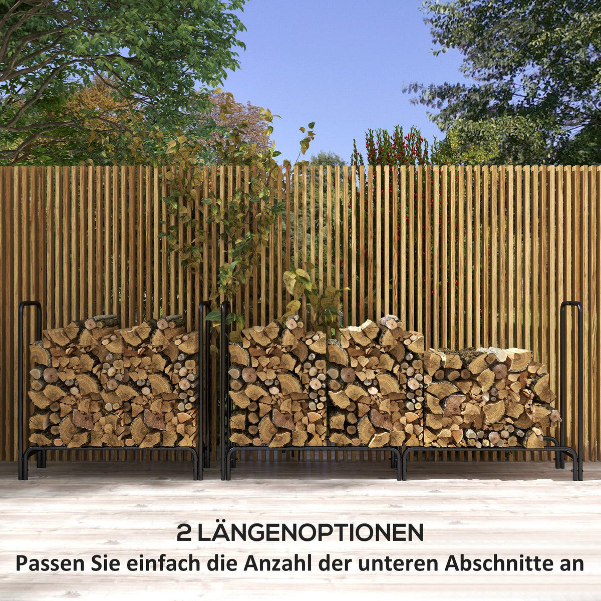 Outsunny Feuerholzgestell, 0,6 m³, mit Abdeckung, pulverbeschichteter Metall, bis 200 kg, Schwarz/Dunkelgrün