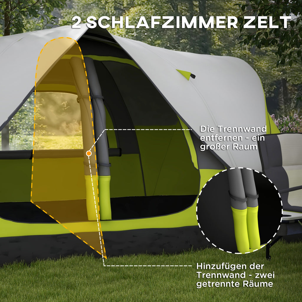 Outsunny Campingzelt, 2 Räume, Trennwand, für 6-8 Personen, Regenschutz, Dunkelgrün