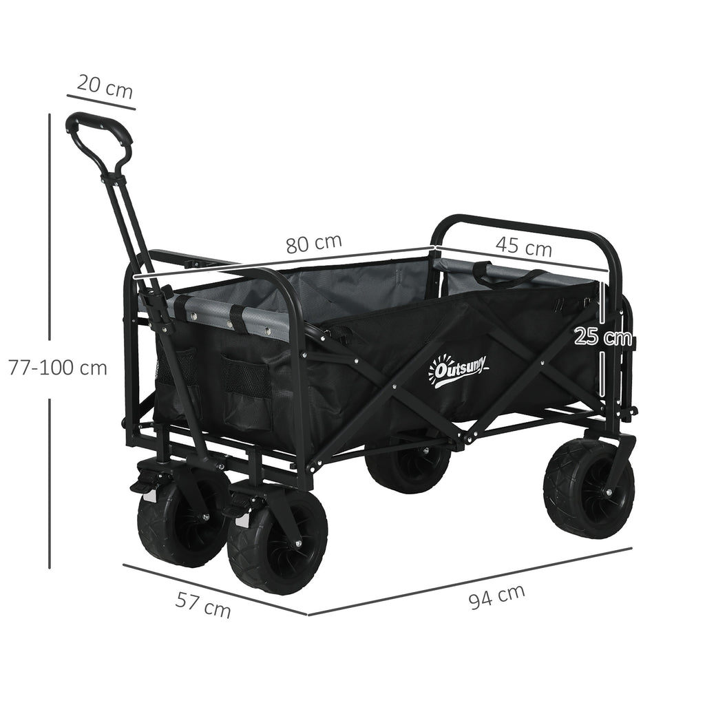 Outsunny Faltbarer Gartenwagen mit 4 Rädern und höhenverstellbarem Teleskopgriff, einstellbarer Neigung, öffnbare Hintertür, Schwarz