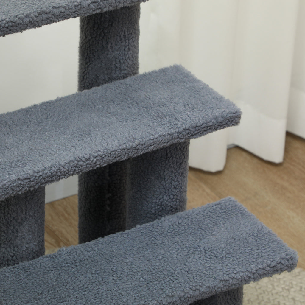 PawHut Tiertreppe Katzentreppe Hundetreppe Treppe für Katze und Hunde 4 Stufen Grau 63,5x43x60cm