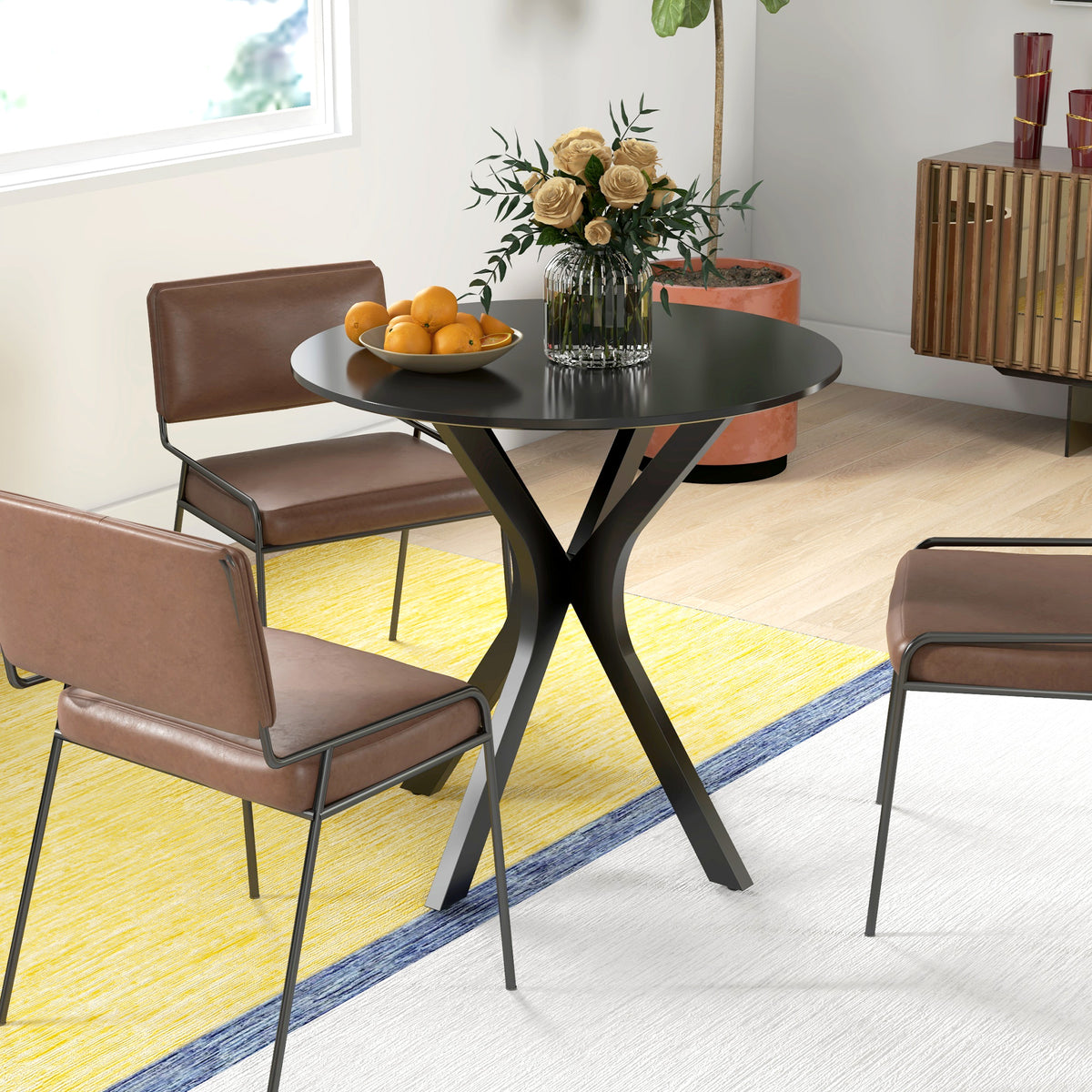 HOMCOM Esstisch Küchentisch Runder Tisch, Modernes Design, 78 cm x 78 cm x 75 cm, Schwarz