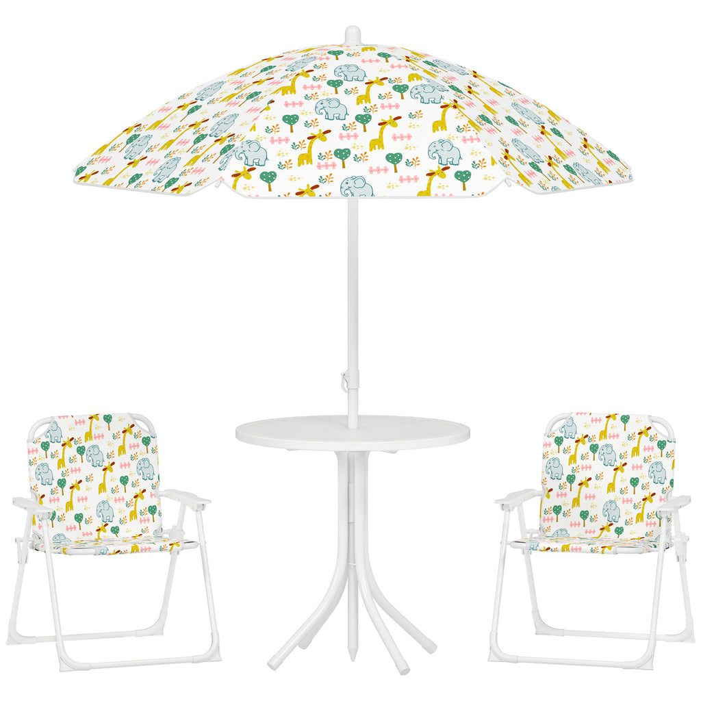 AIYAPLAY Kinder-Sitzecke, Klappstuhl-Sitz-Set mit Sonnenschirm, Buntes Muster, Weiß