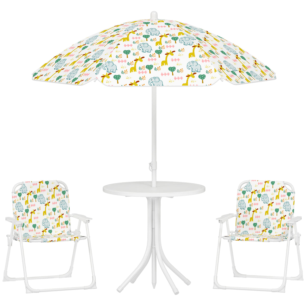 AIYAPLAY Kinder-Sitzecke, Klappstuhl-Sitz-Set mit Sonnenschirm, Buntes Muster, Weiß