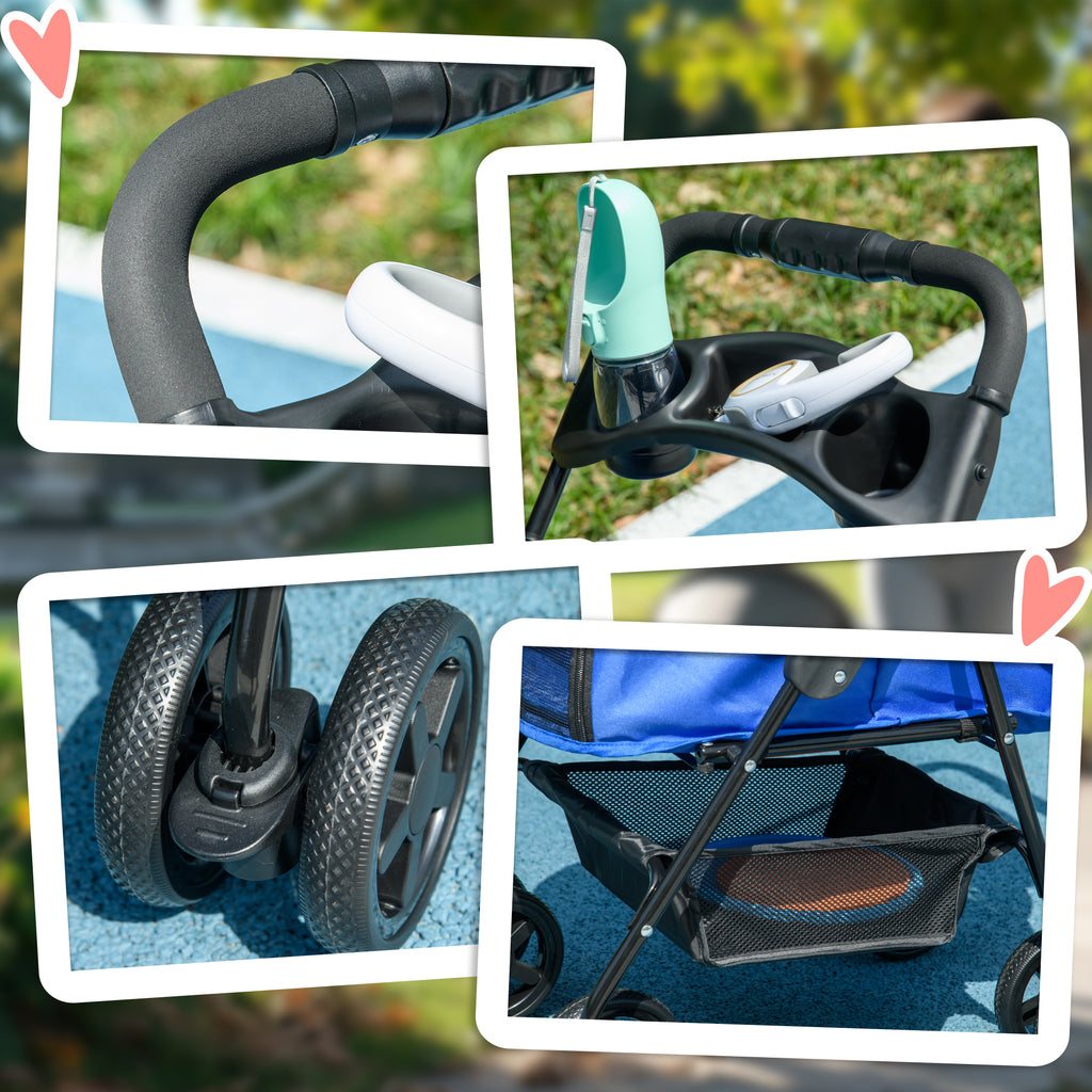 PawHut Hundebuggy Hundewagen bis 4 kg Klappbar Netzfenster Bodenkorb Becherhalter abnehmbares Dach blau 67 x 45 x 96 cm