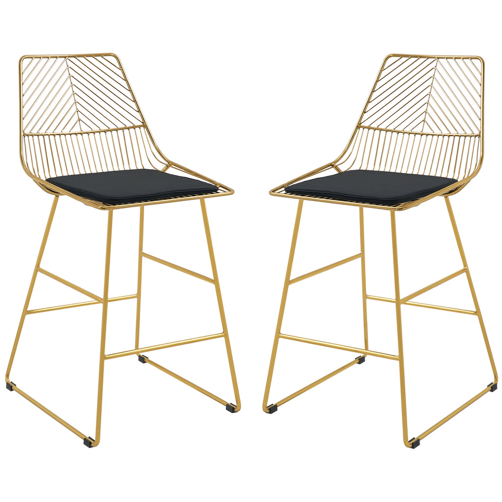HOMCOM Barhocker Set, geometrisches Metalldesign, abnehmbares Samtkissen, Fußstütze, Gold