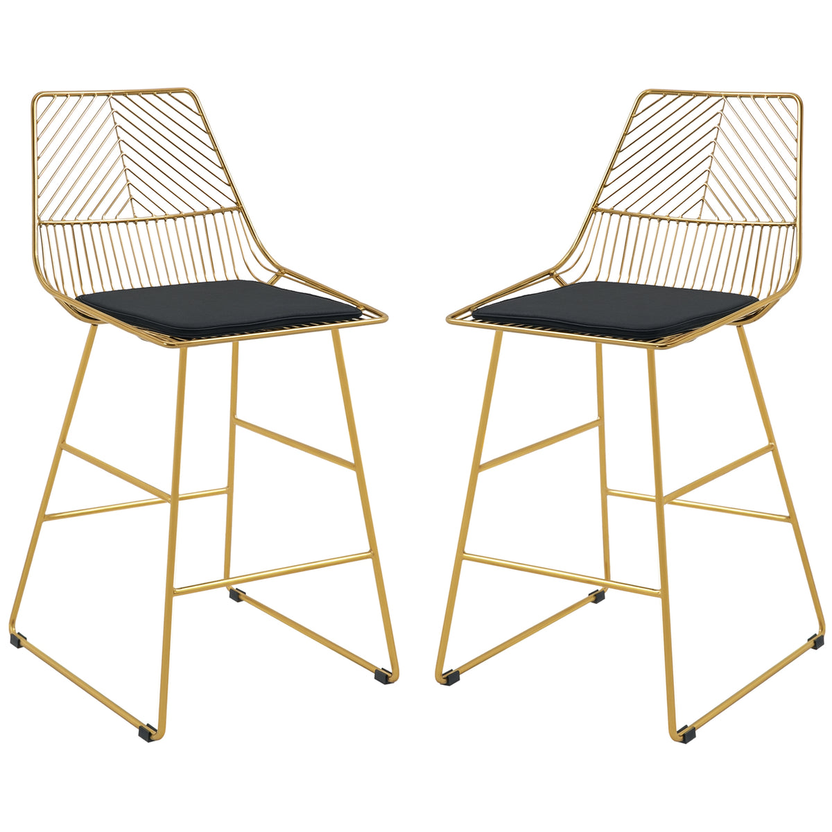 HOMCOM Barhocker Set, geometrisches Metalldesign, abnehmbares Samtkissen, Fußstütze, Gold