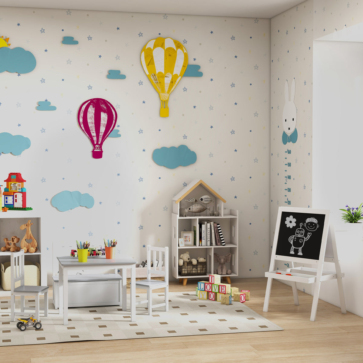 ZONEKIZ Kinderregal für Spielzeug und Bücher Hausform 3 Ebenen 65 x 25 x 108,5 cm weiß und natur