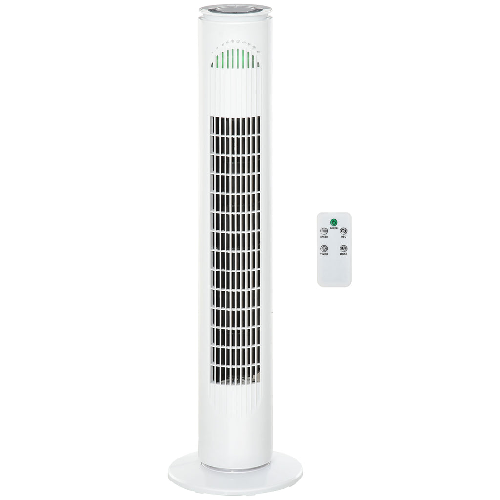 HOMCOM Turmventilator, Standventilator mit 3 Belüftungsstufen, Fernbedienung, 45W Ventilator mit 10H Timer, LCD-Anzeige, 70° Oszillation, für Schlafzimmer, Weiß