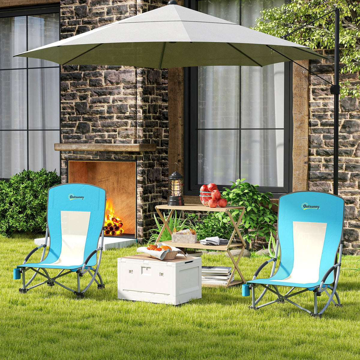 Outsunny 2er Set Campingstühle klappbar Campingstuhl mit Getränkehalter Netzrückenlehne bis 120 kg Blau
