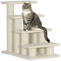PawHut Tiertreppe Katzentreppe Hundetreppe Treppe für Katze und Hunde 4 Stufen Cremeweiß 63,5x43x60cm