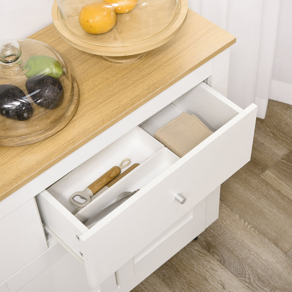 HOMCOM Buffet Küche mit 2 Schubladen 3 Türen und höhenverstellbarem Regal, für Küche, Esszimmer, Wohnzimmer, 117 x 35 x 80 cm, Weiß