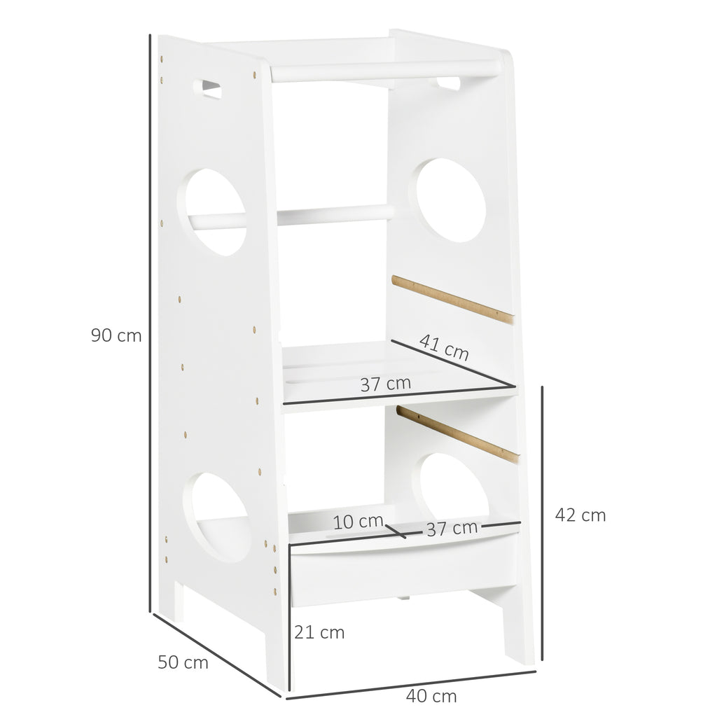 HOMCOM Lernturm für Baby Tritthocker Schemel Stehender mit 3 Stufen  Küchenhelfer für 3+ Jahre Kinder Jahre Sicherheit Bad Schlafzimmer Küche Weiß 40 x 50 x 90 cm