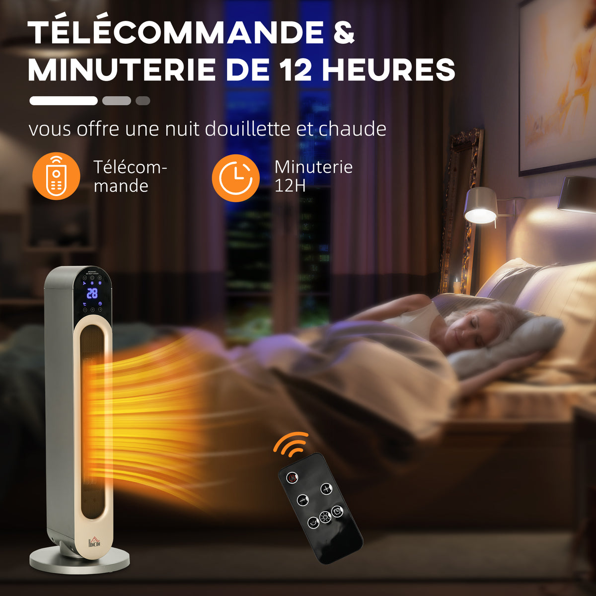 HOMCOM Schwenkheizlüfter 1100/2200 W - Mini-Keramik-Heizkörper PTC - Inklusive Fernbedienung - Schwarzer Zusatzheizer