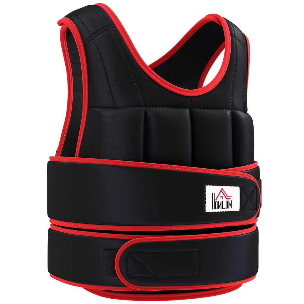 HOMCOM 20 kg Trainingsweste Gewichtsweste mit doppelten Gurten verstellbar Krafttraining Fitness Oxford Metall-Sand Schwarz+Rot 60 x 50 cm