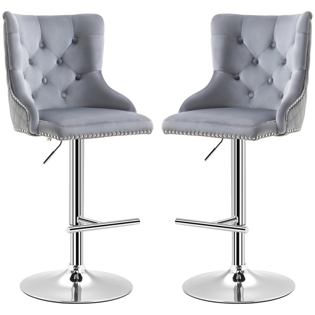 HOMCOM Barhocker, Sitzhocker, 2er-Set, höhenverstellbar, drehbarer Sitz, Fußstütze, Stahl, grau, 46 x 55 x 123cm