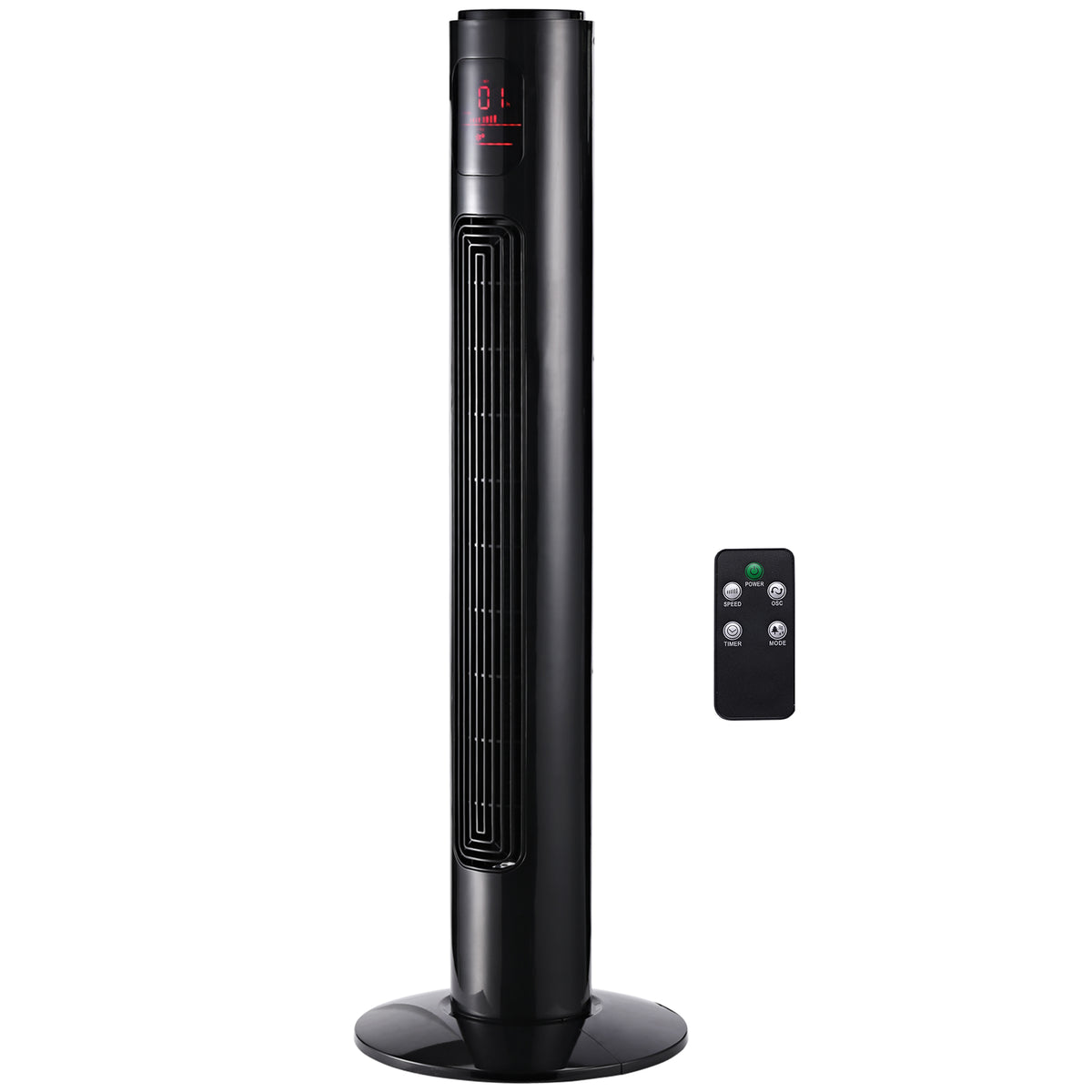 HOMCOM Säulenventilator Turm leise oszillierend 45 W mit Fernbedienung LCD-Display Zeitschaltuhr 3 Modi 3 Geschwindigkeiten 32L x 32B x 96H cm Schwarz
