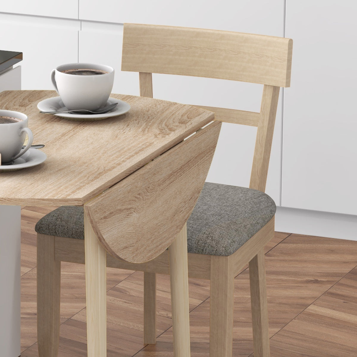 HOMCOM Klappbarer Esstisch 2 Klappen - runder Tisch ausziehbar - wenig Platzbedarf mit Holzbeinen Ø89 x 73,5H cm