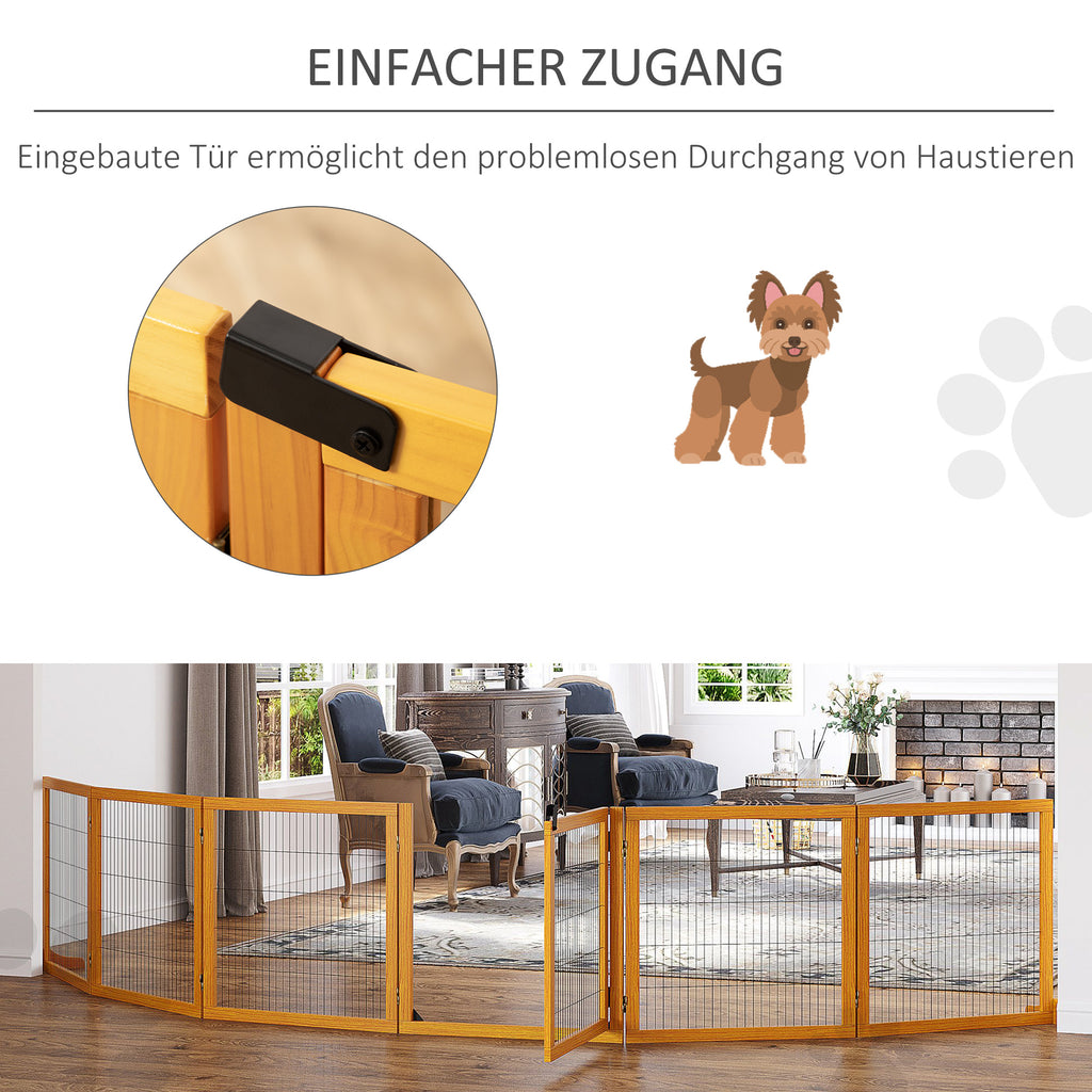 PawHut Absperrgitter für Hunde, klappbar, 432 x 36 x 70 cm, Kiefernholz, Gelb