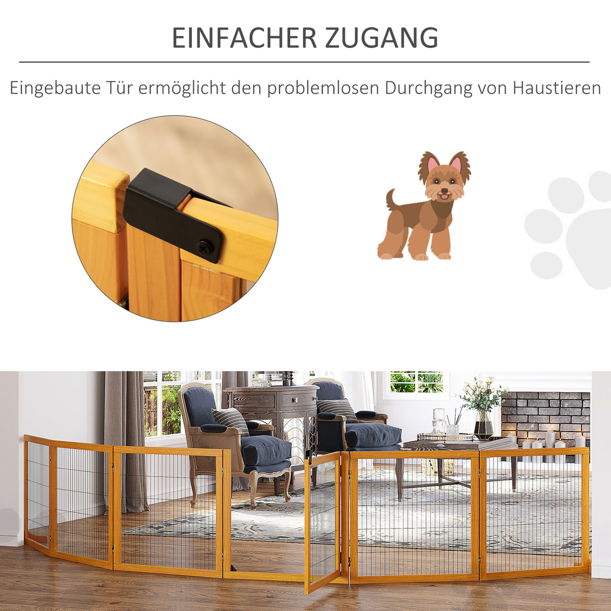 PawHut Absperrgitter für Hunde, klappbar, 432 x 36 x 70 cm, Kiefernholz, Gelb