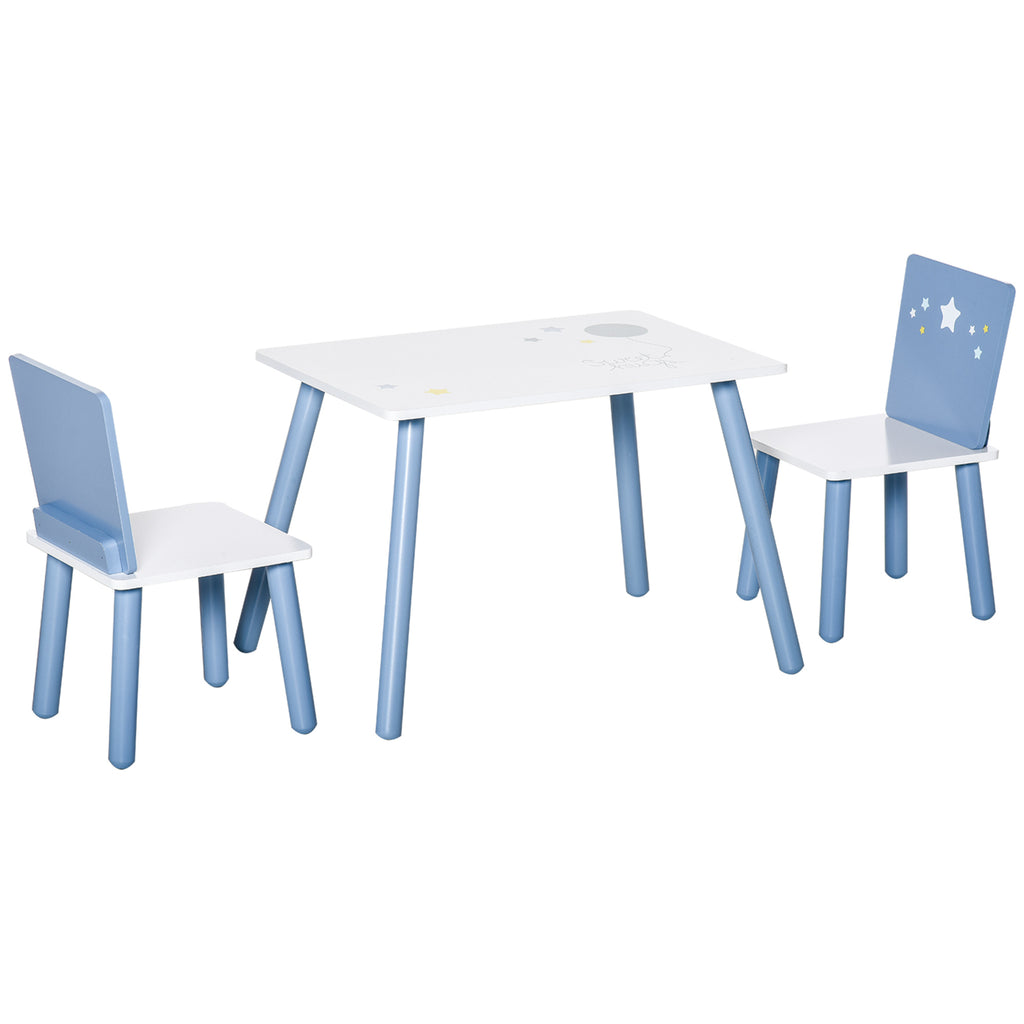 HOMCOM 3-tlg. Kindersitzgruppe mit Kindertisch Kinderstuhl Kindermöbel aus Holz Sitzgruppe Kinder für Kleinkind Mädchen Junge Holz Blau+Weiß 60 x 40 x 43 cm